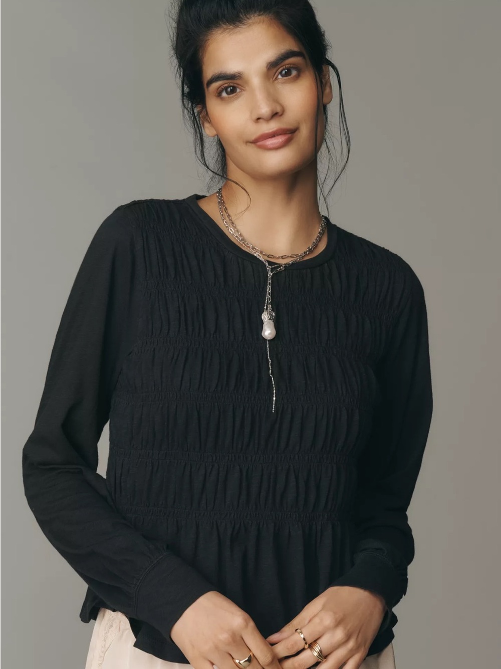 Pilcro Anthropologie long sleeve, smocked top 100% cotton EUC